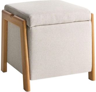 Beliani Pouffe Light Beige Fabric Upholstery with Storage Accessory Living Room Bedroom Glam Retro EDLAND