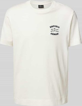 Emporio Armani T-Shirt mit Label-Stitching in Offwhite, Gr&ouml;&szlig;e XXL