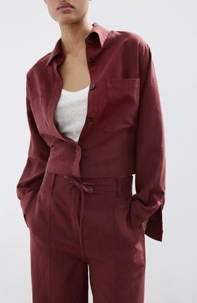 Mango Lyocell & Linen Button-Up Shirt in Burnt Orange at Nordstrom, Size 6