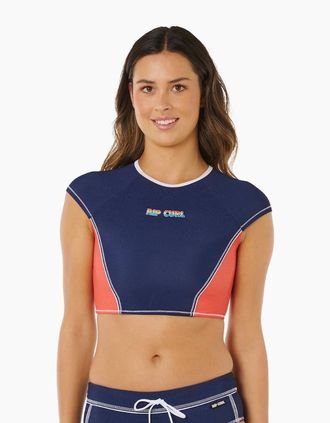 Rip Curl Womens Rip Curl Womens Surf Tide Crop Short Sleeve Rash Vest - Navy - Size: 18/16