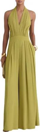 Reiss Lainey Wide Leg Halter Jumpsuit in Green at Nordstrom, Size 10