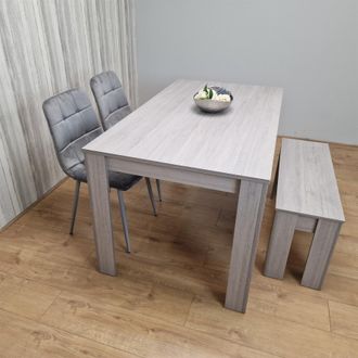 Kosy Koala Modern Rectangle Dining Table Set With 2 Grey Velvet Chairs & 1 Bench Dining Room Furniture in Brown