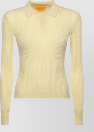 Guest In Residence cashmere honeycomb knit shrunken long-sleeve polo top