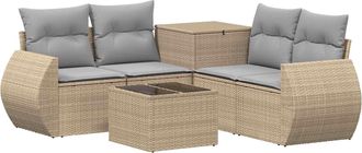 vidaXL Juego De Sof&aacute; 6 Uds. Beige Y Gris Claro Rat&aacute;n Sint&eacute;tico Y Acero Vidaxl