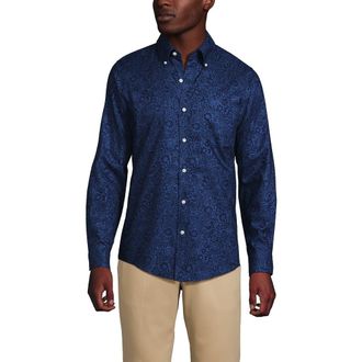 Lands End Traditional Fit No Iron Twill Shirt in Light Indigo Blue Floral Print at Nordstrom, Size Xx-Large