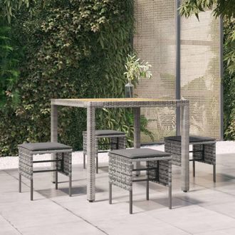vidaXL Taburetes De Jard&iacute;n 4 Uds Con Cojines Rat&aacute;n Sint&eacute;tico Gris Vidaxl