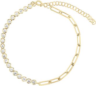 SHYMI Half Link Half Round Tennis Bracelet -.925 Sterling Silver, 14K Gold-Plated, Cubic Zirconia, Size 6 with 2 Extender, Day to Night