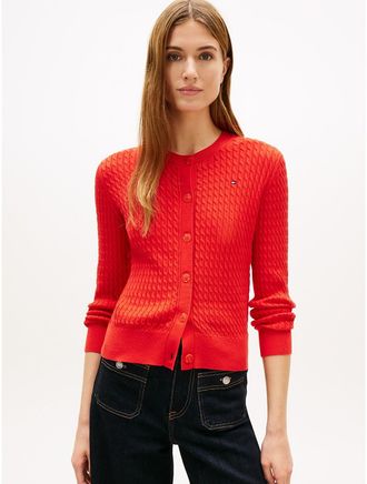 Tommy Hilfiger Womens Lightweight Cable Knit Cardigan - Orange - XXS