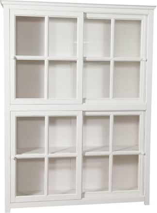 Biscottini International Biblioteca Vitrina Con Puertas Correderas En Madera Maciza De Tilo, Acabado Con Efecto Blanco Envejecido 154x37x212 Cm