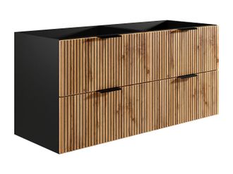 Vente-Unique Mueble suspendido bajo lavabo estriado - Natural claro y negro - 120 cm - MADELA