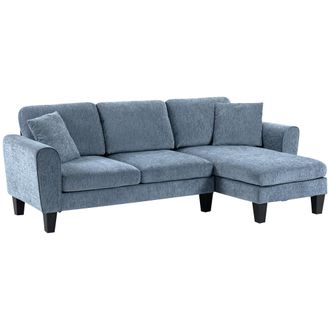 HOMCOM Homcom Sof&aacute; Chaise Lounge Sof&aacute; Esquinero Sof&aacute; De Sal&oacute;n Reversible En Forma De L Con 2 Almohadas Carga 200 Kg 230x138x87 Cm Azul Oscuro