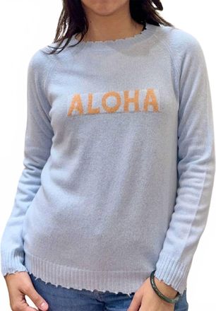 Colori Custom Frayed Crew aloha Sweater In Cielo/apricot