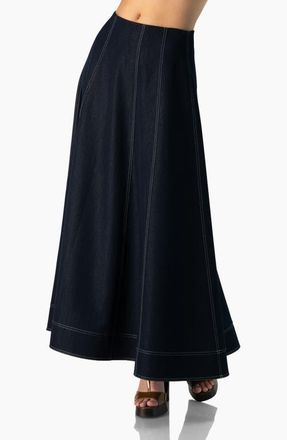 Ivonne Wide Denim Midi Skirt in Navy Blue at Nordstrom, Size 14