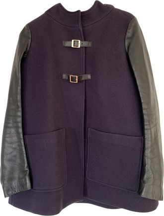 Maje Hooded Jacket W/ Leather Sleeves Size M