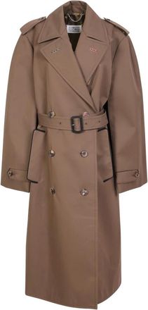 Maison Margiela Double-Breasted Katoenmix Trenchcoat - Dames - Trenchcoats - Bruin - M - Katoen - Jassen