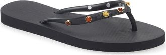 Arezzo Brizza Stone Embellished Flip Flop in Black at Nordstrom, Size X-Large