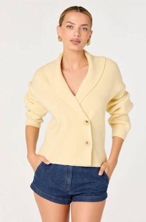 Astr Ayleen Cross-Front Collared Cardigan In Butter Yellow