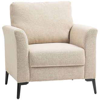 HOMCOM Linen Fabric Modern Accent Chair with Metal Legs - Wood Frame - Beige | TJ Hughes