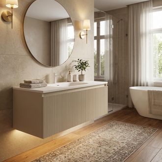 Puma Naturel - Mueble De Ba&ntilde;o Austen 80x35x52 Cm + Lavabo Con Encimera De M&aacute;rmol Fundido, Beige Mate (austen80bg)
