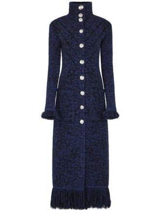 Paco Rabanne Cappotto monopetto con frange - Blu