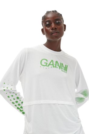Ganni Active Mesh Layered Long Sleeve T-shirt - Size XXS White