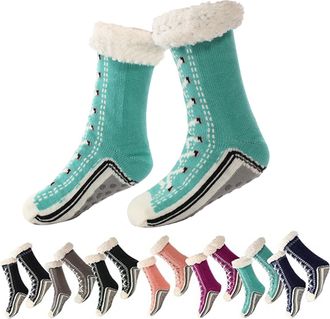 Generic Ultra-thick Cashmere Slipper Home Socks, Thick Warm Christmas Slipper Socks with Non Slip Grip, Cashmere Socks for Women (lake blue)