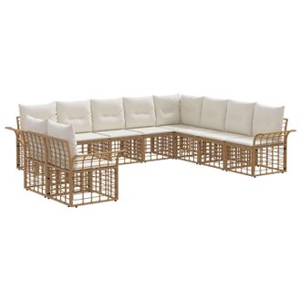 vidaXL Conjunto De Sof&aacute;s De Exterior 10 Pcs Natural Y Crema Poli&eacute;ster Vidaxl