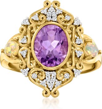 Ross-Simons Amethyst and. White Zircon Ring With Opals in 18kt Gold Over Sterling