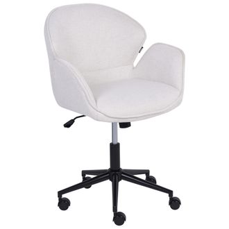 Beliani Silla De Oficina De Tela De Poli&eacute;ster Estructura De Metal Funci&oacute;n Giratoria Inclinaci&oacute;n Altura Ajustable Muebles De Oficina Blanco Crema Belmar