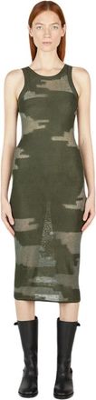 Durazzi Milano Grafische Gebreide Midi Jurk - Dames - Casual kleedjes - Groen - M - Linnen - Kleedjes