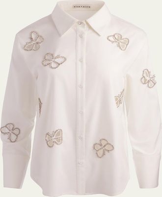 Alice & Olivia Finely Embellished Cutout Button-Front Shirt