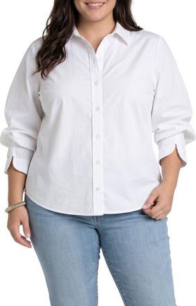 Liverpool L.A. Adjustable Sleeve Shirt in White at Nordstrom, Size 1X