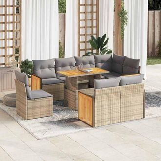 vidaXL Set Sof&aacute;s Jard&iacute;n Y Cojines 9 Pzas Rat&aacute;n Sint&eacute;tico Acacia Beige Vidaxl