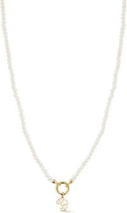 Ember Fine Jewelry 14K Yellow Gold Croissant Charm Beaded Necklace in Gold/pearl at Nordstrom Rack