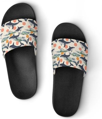 Generic Whales And Waves Shower Shoes Slipper for Women Men Beach Slippers Quick Drying Non Slip Open-Toe Sandals