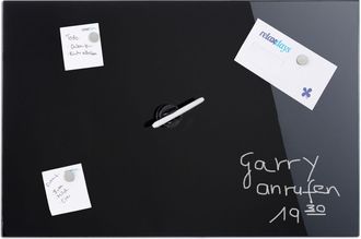 Relaxdays Relaxdays - Pizarra Magn&eacute;tica Grande, Cristal, Con 3 Magnetos Y L&aacute;piz, Lavable, 80 X 50 Cm, Sin Borde, Vidrio, Negro