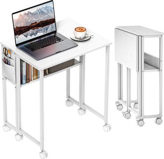 HOMCOM 63 Cm Foldable Computer Desk On Wheels For Small Spaces - White | TJ Hughes