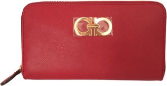 Ferragamo Red Color Leather Long Wallet (Bi-Fold) (Pre-Owned)