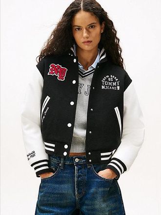 Tommy Hilfiger Logo Appliqué Varsity Jacket With Wool