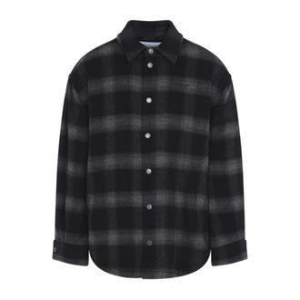 Off-white Flanellen wollen overshirt gewatteerde jas - Heren - Casual Overhemden - Zwart - S - Wol - Overhemden