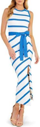 Flying Tomato Striped Tie Waist Maxi Dress in White/Blue at Nordstrom Rack, Size Medium