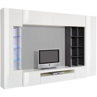 Dmora Parete Attrezzata Igor, 7 Ripiani, Modulabile Made in Italy, 40x290x192h cm Bianco Lucido