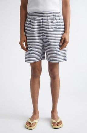 Jacquemus The Cale&ccedil;on Cotton Jacquard Shorts in Jacquard Boat Navy/white at Nordstrom, Size 50