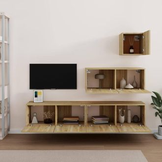 Berkfield Home Modern 4 Piece TV Cabinet Set Sonoma Oak Engineered Wood in Light Brown