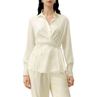 LilySilk Womens Convertible Silk Charmeuse Shirt in Lily White at Nordstrom, Size Large