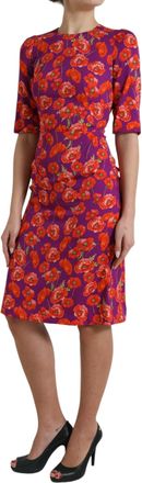 Dolce & Gabbana Womens Multicolor Floral Poppy Print Sheath Dress Silk Elastane