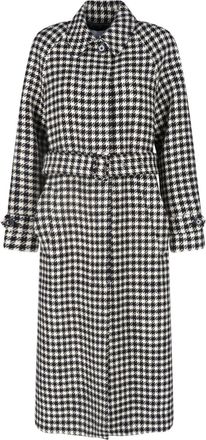 Lardini Black White Wool Houndstooth Belted Coat