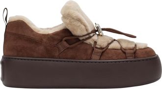 Roger Vivier Viv Up Snow Lace-Up Fur - Dames - Sneakers - Bruin - 36 EU - Leer - Schoenen