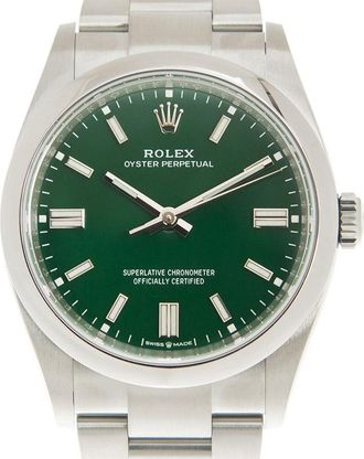 Rolex Pre-owned Rolex Oyster Perpetual Automatic Chronometer Green Dial Mens Watch 126000GNSO