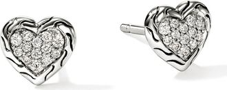 John Hardy Essentials Heart Pav&eacute; Stud Earrings in Silver at Nordstrom